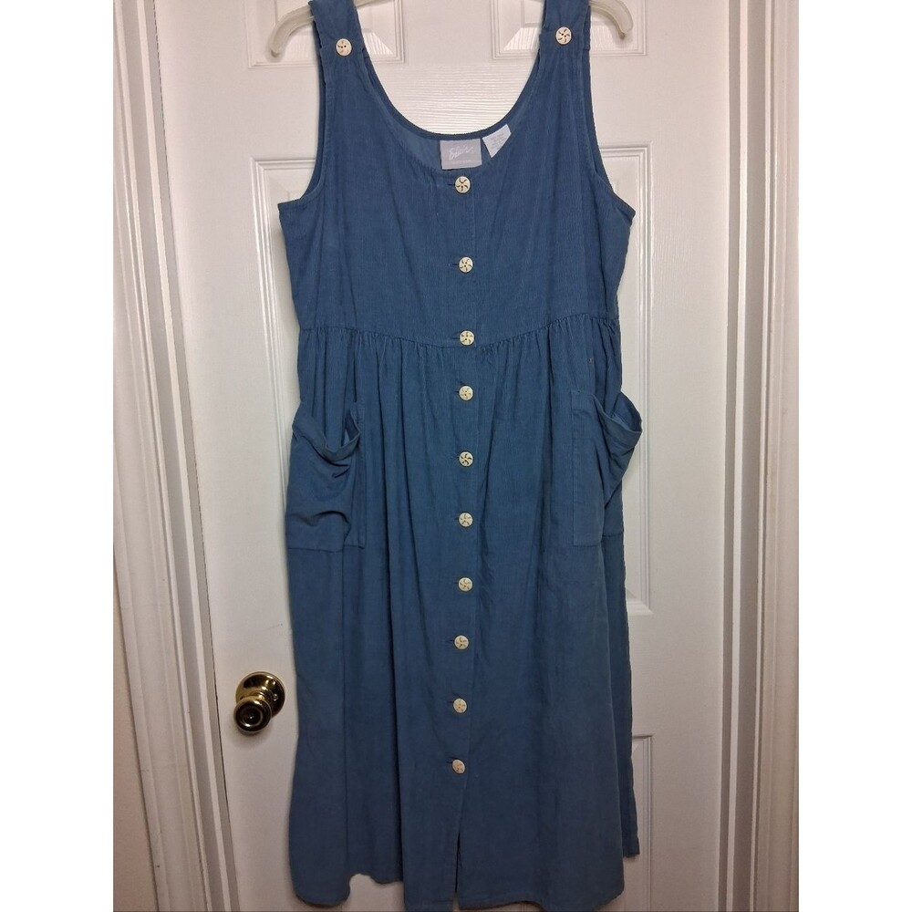 Vintage Cornflower Blue Button-Front Sundress with Pockets Size Med P